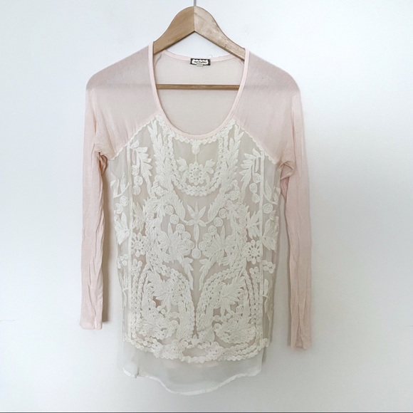 Eyeshadow Tops - Eyeshadow Pink & Ivory Lace Top High/Low Hemline